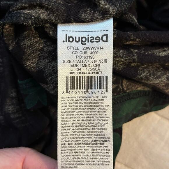 Desigual Size L Yess Midi Dress Floral Black Green Stretch - Picture 6 of 8